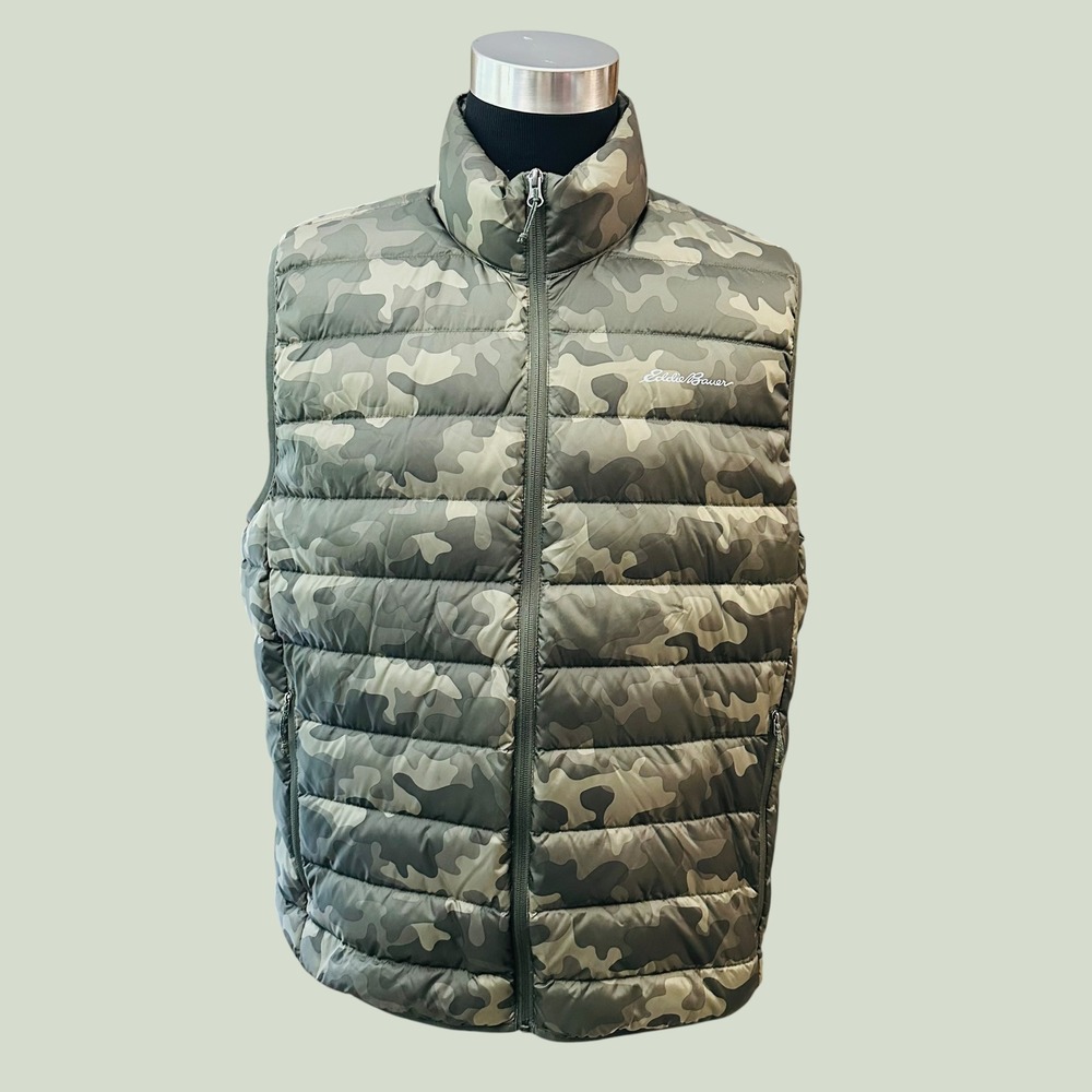 Eddie Bauer EB650 Down Vest Camo Green Puffer Vest Size XL - Mens